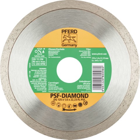 PFERD DIAMOND BLADE CONTINUOUS DG 125 X 1.6 X 22.23 FL PSF